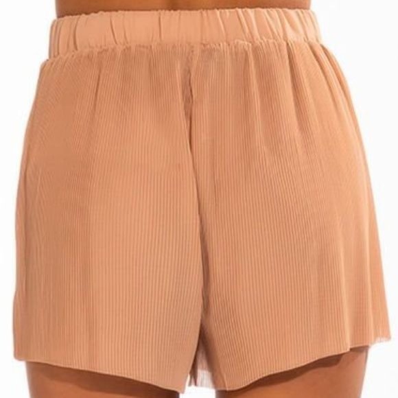 Callie Pleats Please: Sheer Tan Chiffon Accordion Pleated Lounge Shorts  M XL - Picture 5 of 10